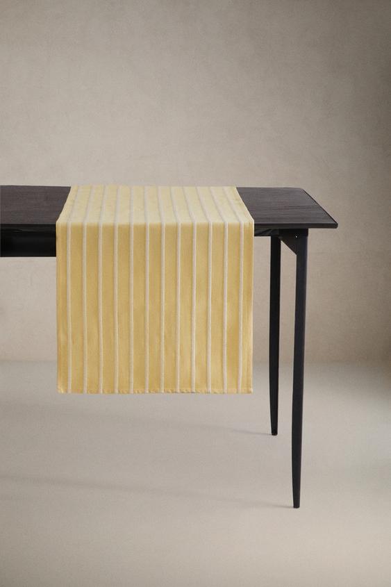 Zara EMBROIDERED STRIPE TABLE RUNNER - Yellow - Image 0