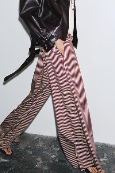 PANTALÓN FLUIDO RAYAS ZW COLLECTION - Crudo / Granate de Zara