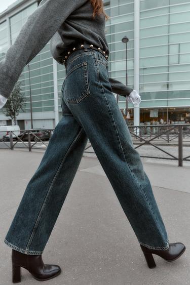 Z1975 STRAIGHT TAPERED HIGH-WAIST JEANS WITH BELT - Indigo by Zara - Image 3