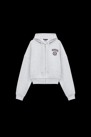 HARVARD UNIVERSITY CROPPED FLEECE SWEATSHIRT - Grey marl by Zara
