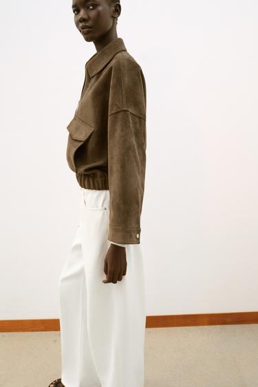 FAUX SUEDE JACKET - Dark khaki by Zara - Image 3