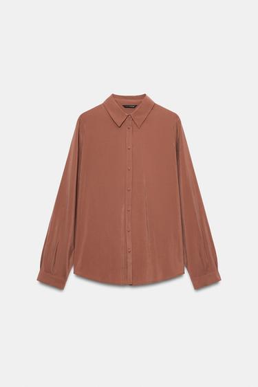 CAMISA MANGA LARGA PLIEGUES - Chocolate de Zara
