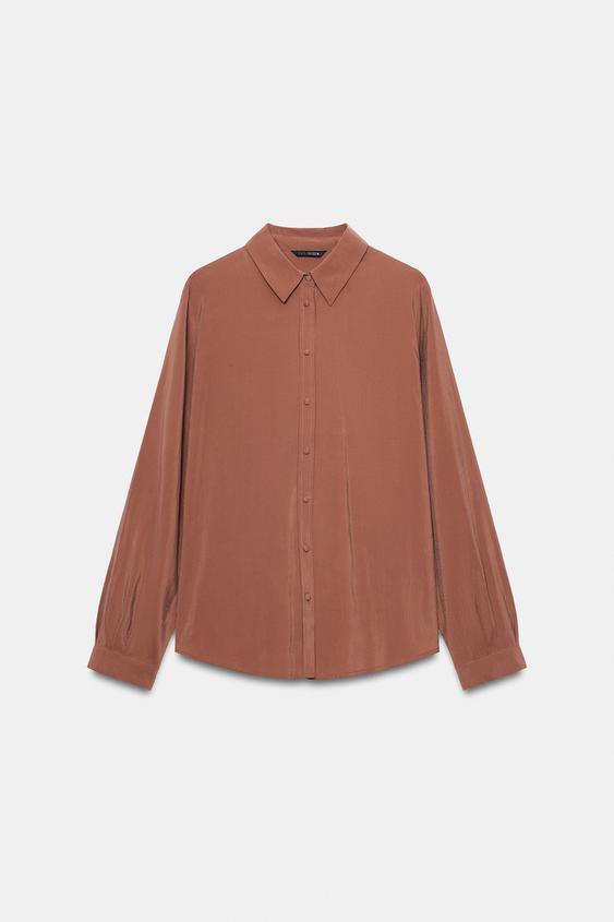 CAMISA MANGA LARGA PLIEGUES - Chocolate de Zara - Imagen 0