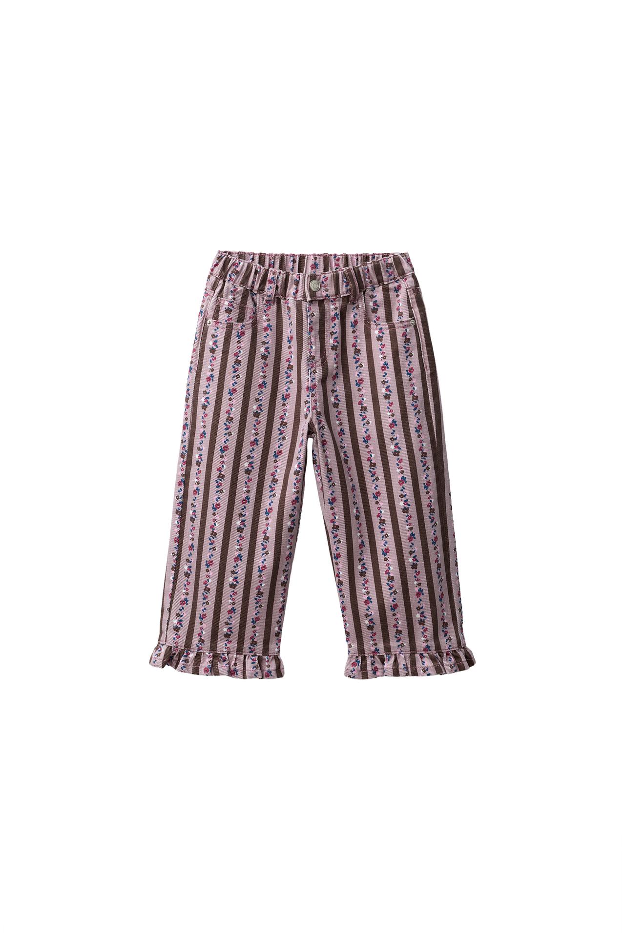 STRIPED AND FLORAL PRINT TWILL STRAIGHT TROUSERS