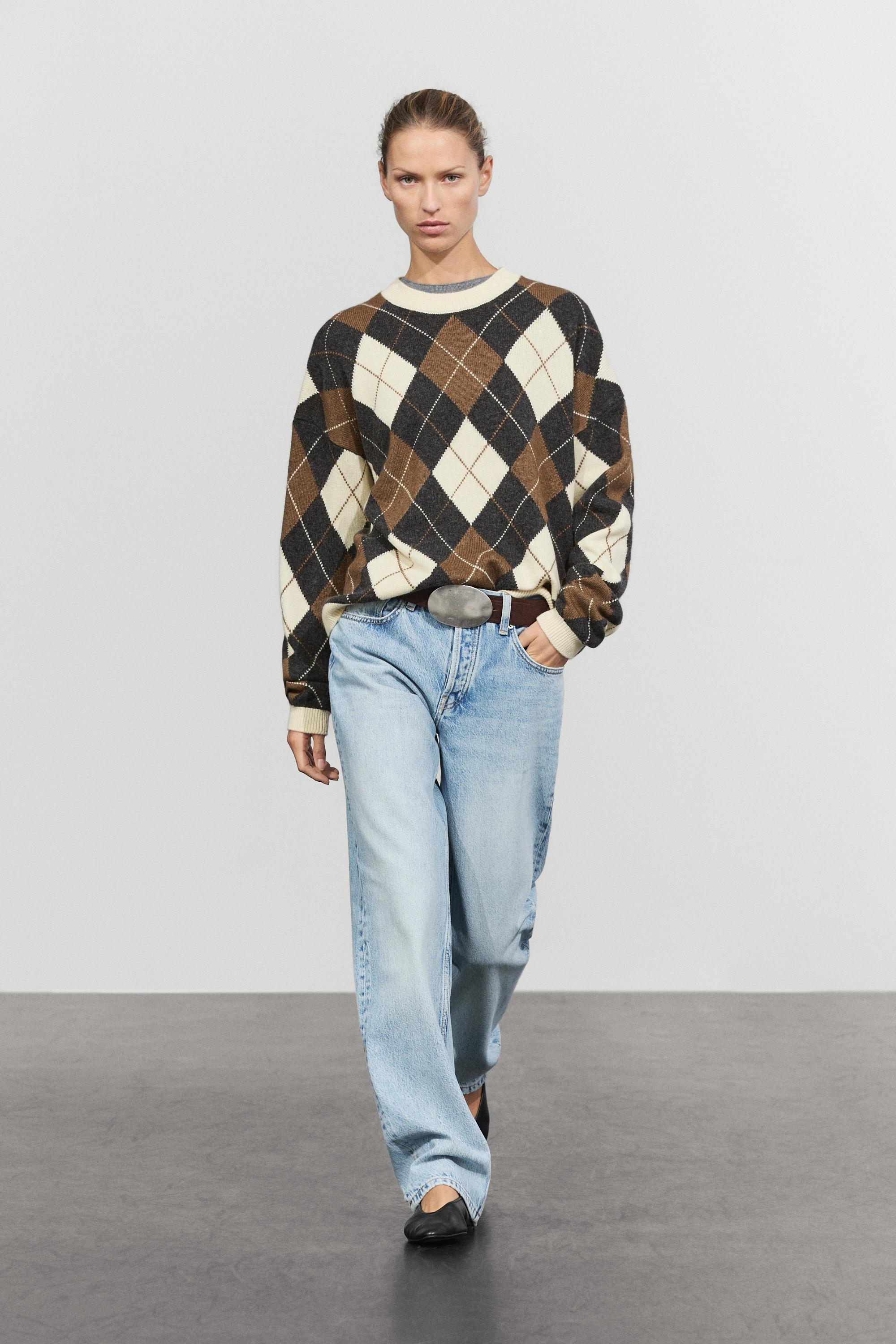 Wool-blend Argyle knit sweater