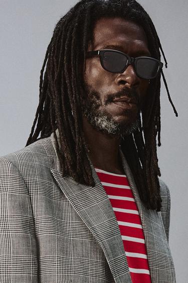 Zara PLAID WOOL - LINEN DOUBLE BREASTED BLAZER AARON LEVINE X ZARA - Black / White