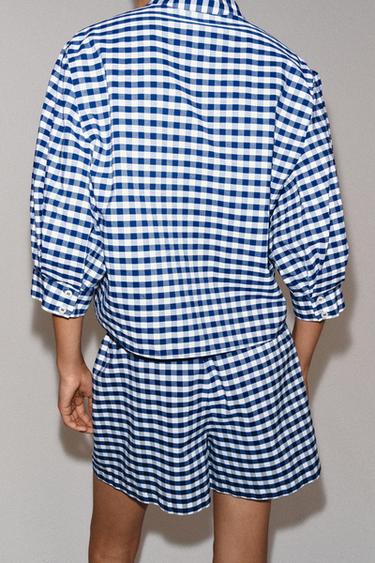 CHEMISE À CARREAUX VICHY ZW COLLECTION - Blanc / Bleu marine de Zara - Image 2