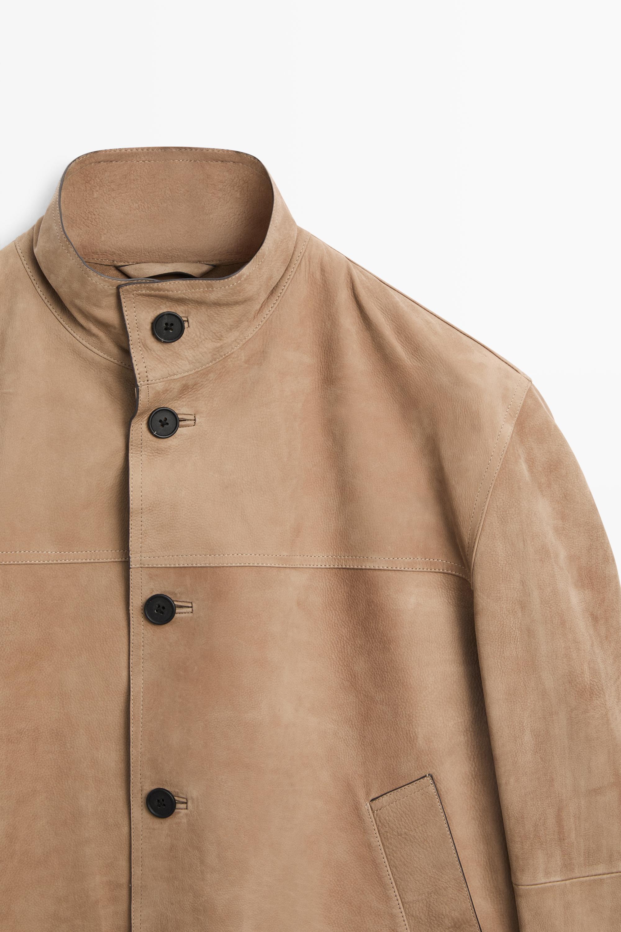 Nubuck leather jacket with stand-up collar - Beige | ZARA Canada