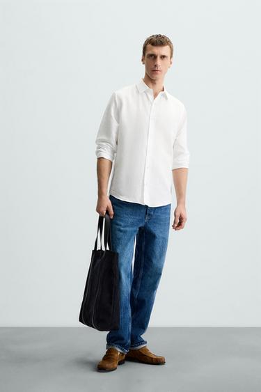 CAMISA ALGODÓN - LINO - Blanco de Zara - Imagen 0
