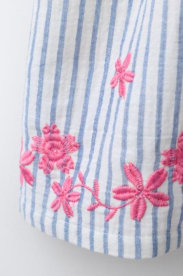 STRIPED DRESS WITH EMBROIDERED FLOWERS - Oyster-white by Zara - Image 3