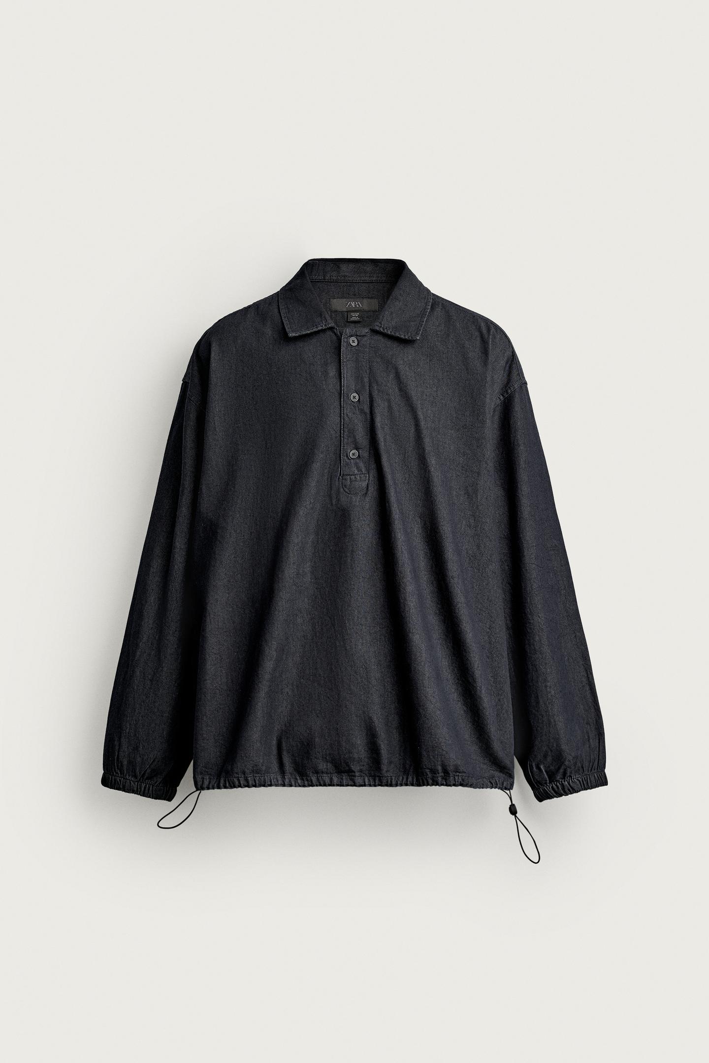 Мужское поло Zara Relaxed Fit Denim Polo, цвет: Индиго — фото 8