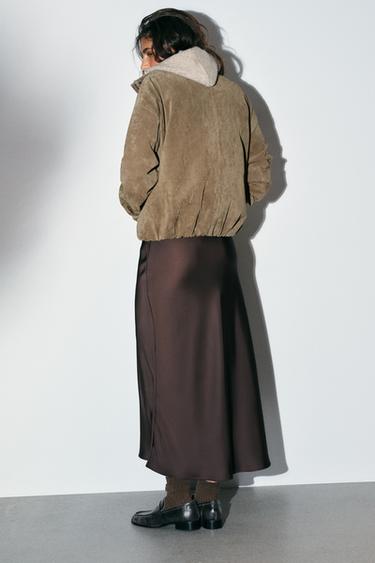 Zara SATIN EFFECT MIDI SKIRT - Dark eggplant