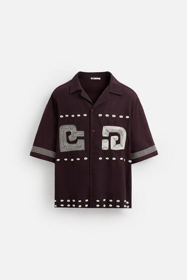 EMBROIDERED SHELL SHIRT - Burgundy by Zara