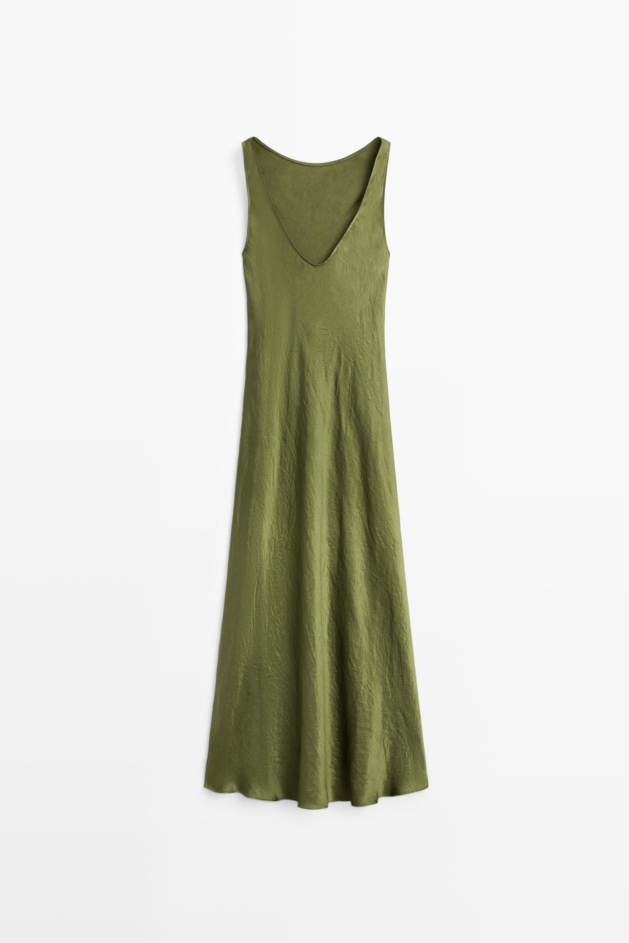 midi green dress zara Flowing midi dress - Green