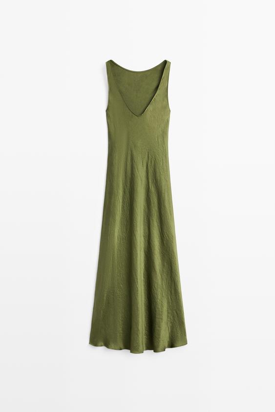 zara green flowy dress DRAPED LONG DRESS - Green