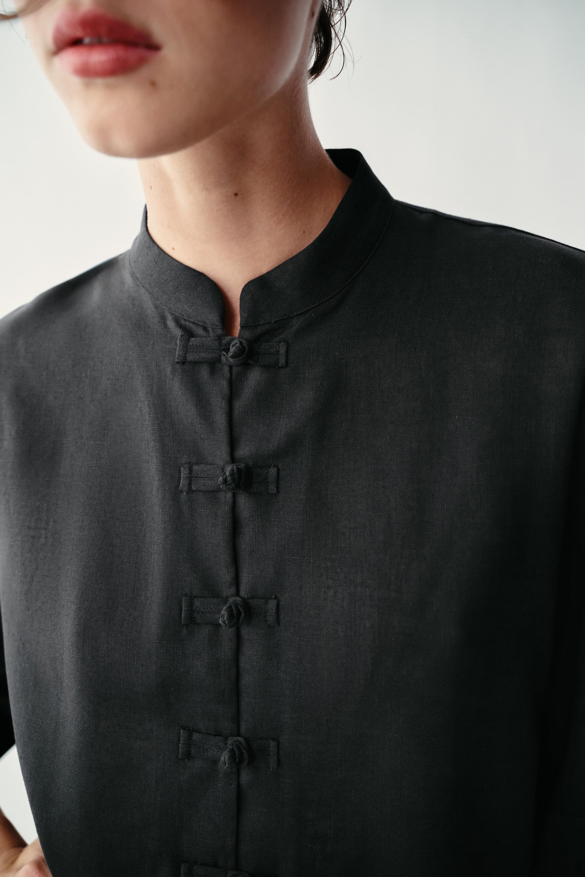 Женские рубашки Zara LINEN SHIRT WITH FROG FASTENING — фото 4