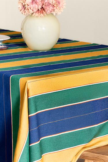 TOALHA DE MESA COM FAIXAS COLORIDAS - Verde da Zara
