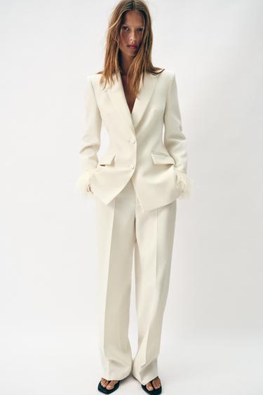 HIGH-WAIST STRAIGHT-LEG TROUSERS - Mid-ecru by Zara