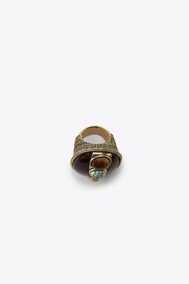 MAXI STONE RING - Golden by Zara - Image 5