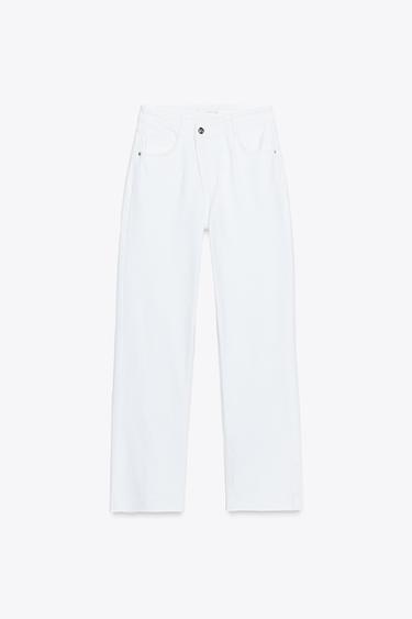 JEANS Z.09 STRAIGHT ANKLE HOGE TAILLE OVERLAPSLUITING - Wit van Zara