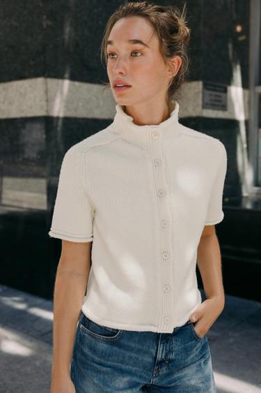 SHORT SLEEVE KNIT CARDIGAN - خَام الخاص بـ Zara