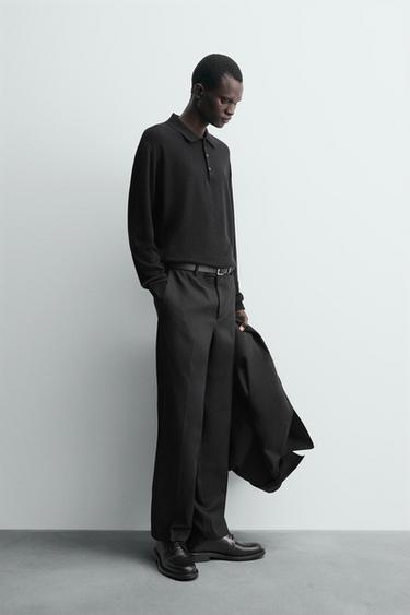 COTTON-WOOL KNIT POLO SHIRT - Black by Zara - Image 3