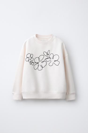 סווטשירט פרח עם שרוך - בז' של Zara - תמונה 0