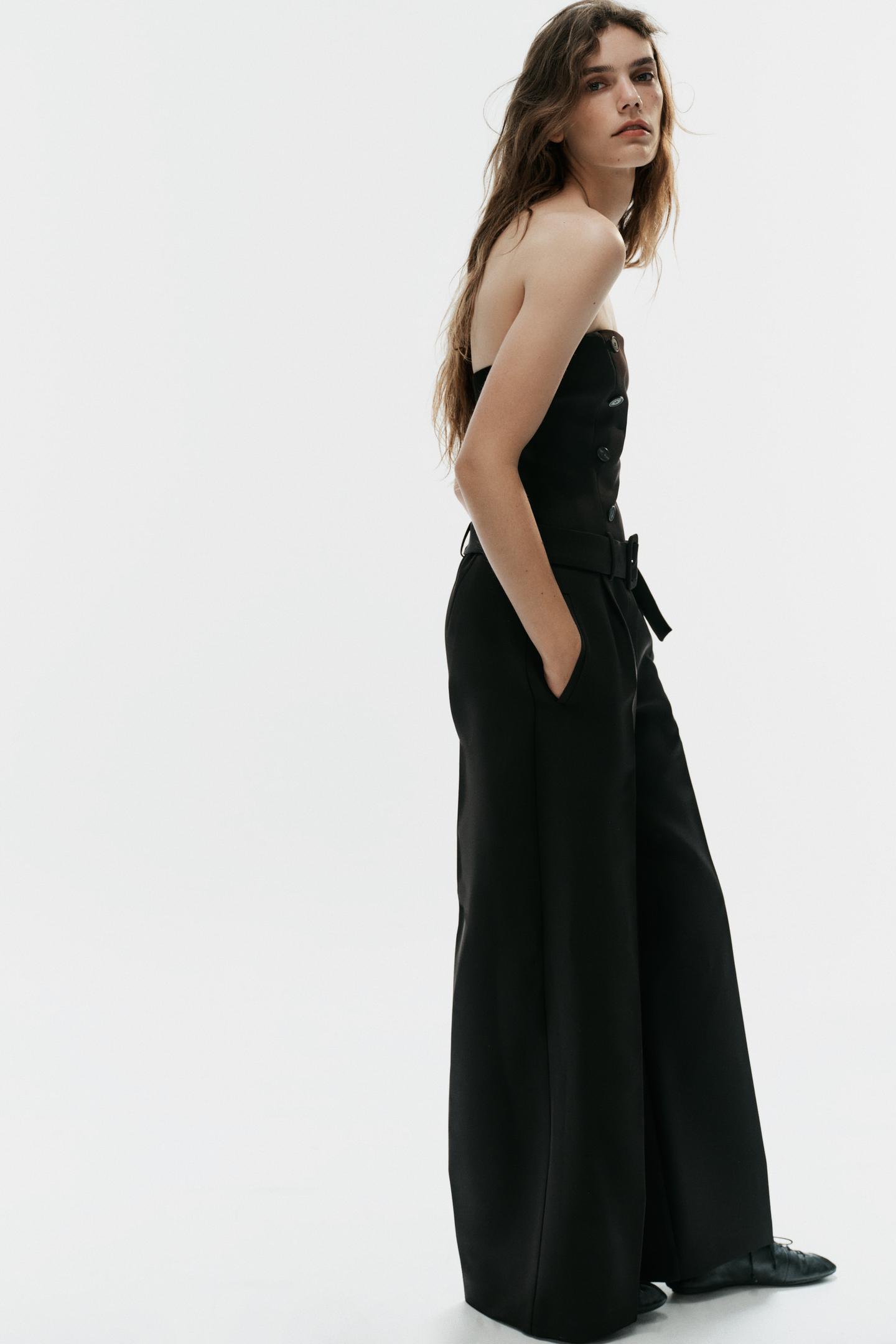 Женский комбинезон Zara Long Jumpsuit with Buttons and Belt, цвет: Чёрный — фото 3