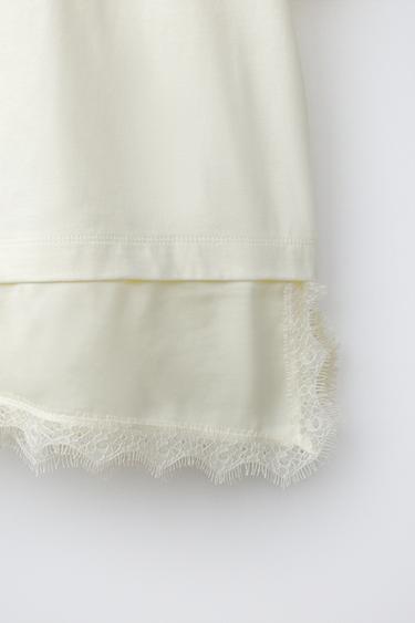 T-SHIRT EN MATIÈRES VARIÉES AVEC DENTELLE - Jaune de Zara - Image 3