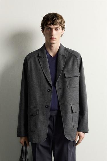 REGULAR FIT TEXTURED POCKET BLAZER - Anthracite Grey by Zara
