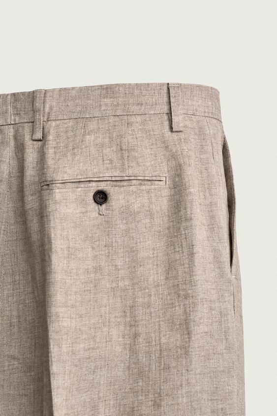 PANTALON REGULAR FIT 100 % LIN - Sable / Chiné de Zara - Image 9