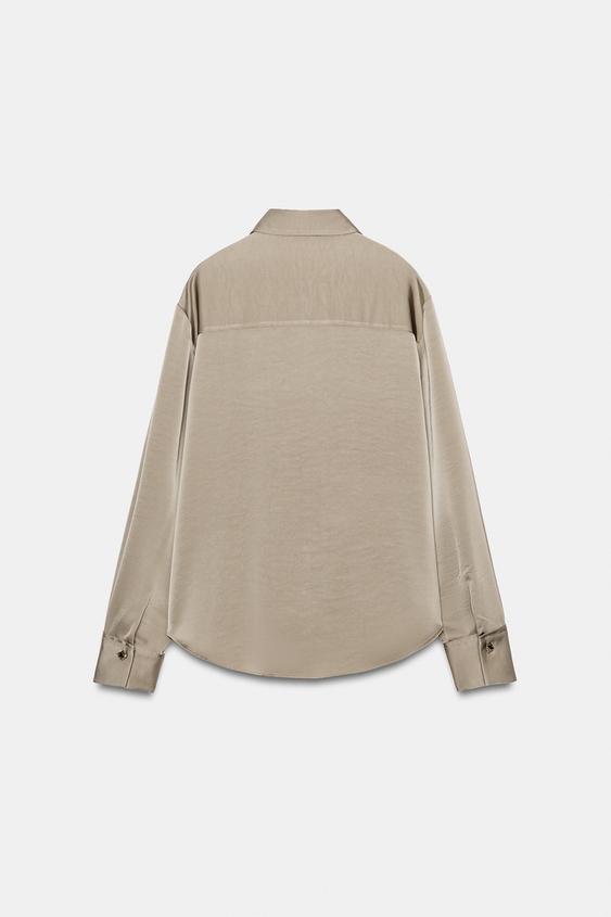 GOLD BUTTON SATIN SHIRT - Light khaki by Zara - Image 6