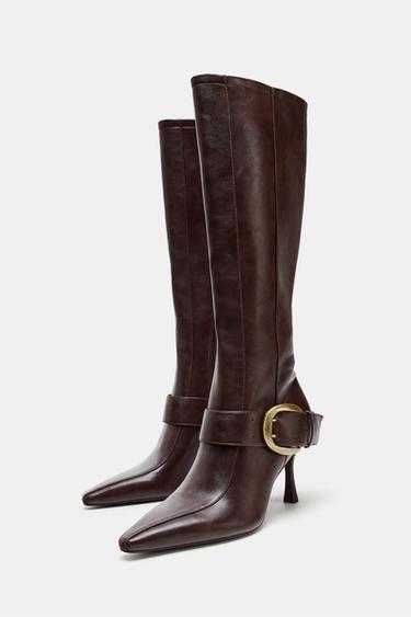 HIGH-HEEL BOOTS WITH METAL BUCKLE - Brown by Zara - Image 2