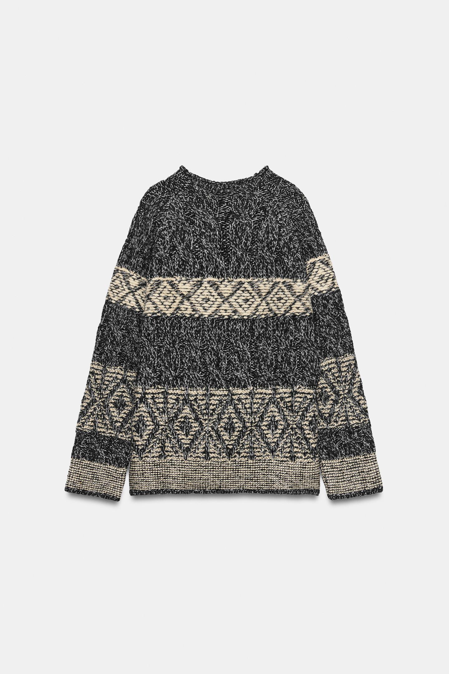 Женский свитер Zara Metallic Thread Jacquard, цвет: Чёрный / Белый — фото 7