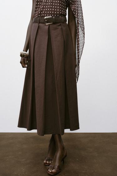MIDI-SCHWINGROCK MIT GÜRTEL - Braun von Zara