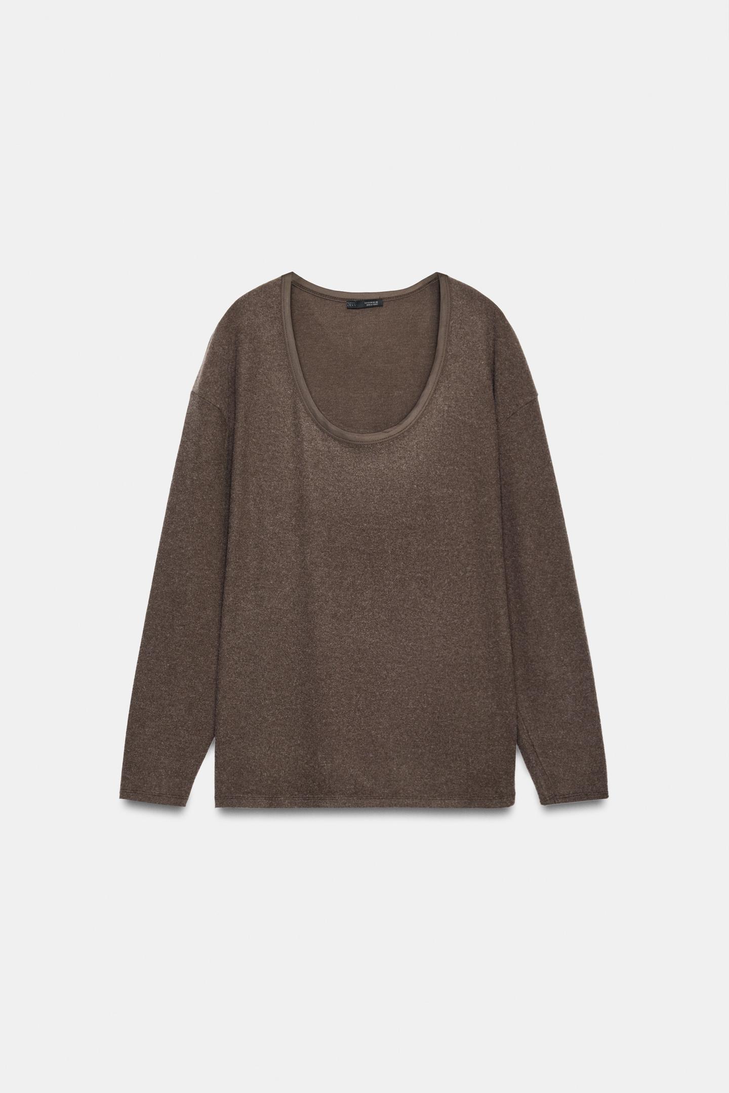 Женская футболка Zara Soft Oversize, цвет: Коричневый — фото 4