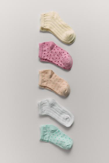 FIVE-PACK OF HEART AND TEXTURED ANKLE SOCKS - Pink by Zara