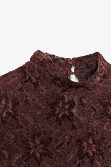 ROBE COURTE EN DENTELLE AU TOUCHER DOUX - Bordeaux de Zara - Image 6