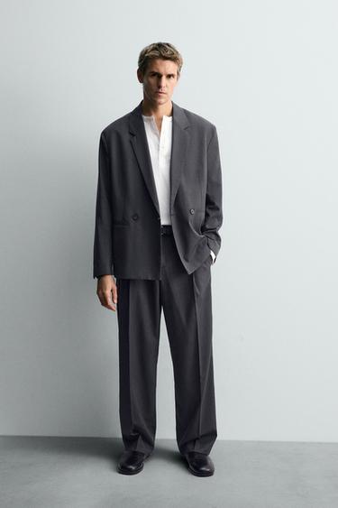 Zara PLEATED SUIT PANTS - Anthracite grey