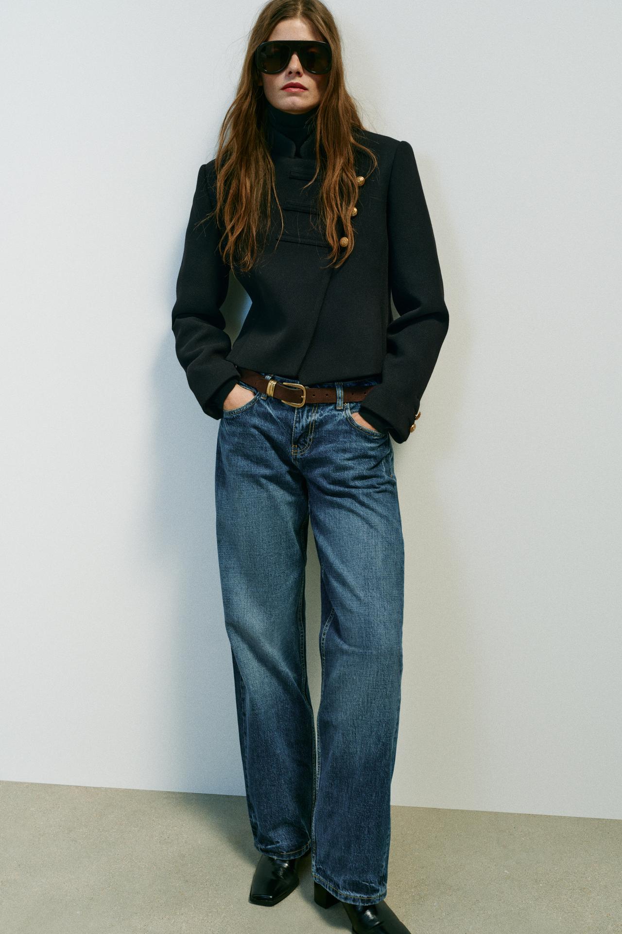 CROPPED DOUBLE-BREASTED JACKET — Black