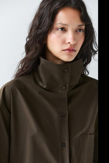 Zara High collar overshirt with buckle detail - Khaki