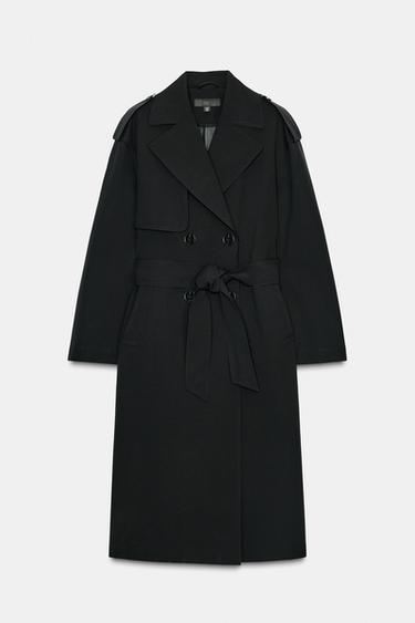Zara WINDPROOF WATER REPELLENT LONG BELTED TRENCH COAT - Black