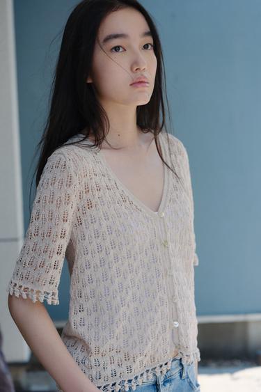 POINTELLE KNIT CARDIGAN - Pearl grey by Zara