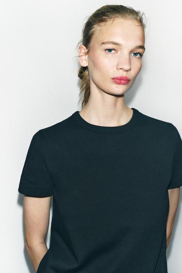 Zara INTERLOCK SHORT SLEEVE T-SHIRT - Black