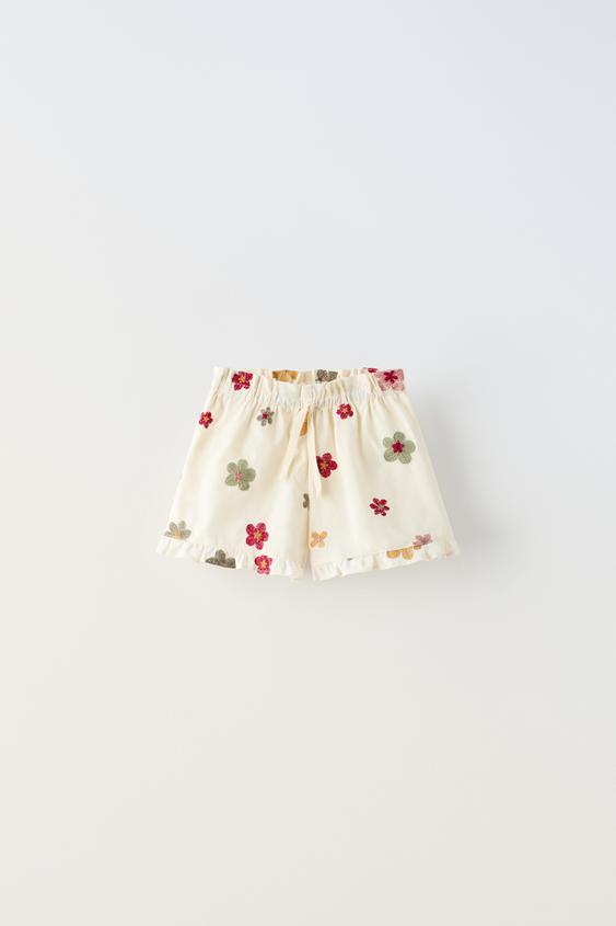 Embroidered poplin shorts