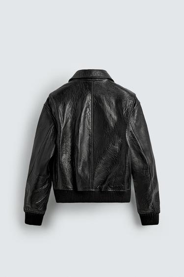 VESTE EN CUIR GRAVÉ - Noir de Zara - Image 8