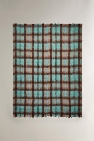 PLAIN WOOL BLEND THROW - Mid-blue by Zara