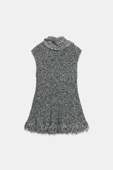KNIT TOP WITH SCARF AND FRINGED HEM - Grey marl by Zara - Image 2
