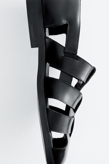 LEATHER CAGE SANDALS - Black by Zara