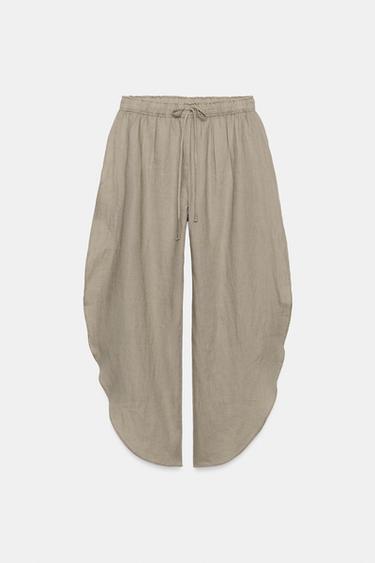 PANTALÓN LINO 100% ABERTURAS ZW COLLECTION - Marrón / Topo de Zara